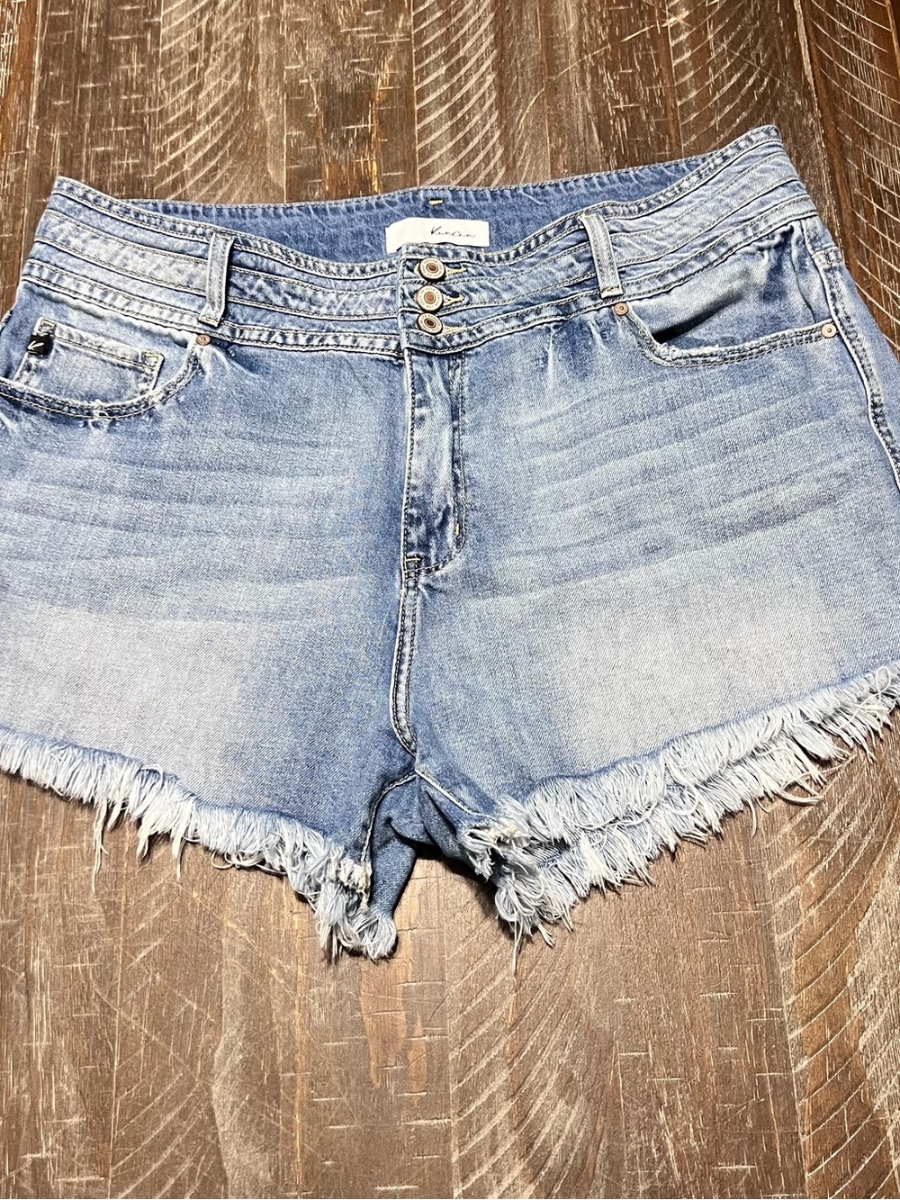 KanCan Ladies Multi Button High-Rise Frayed Denim Shorts Size 2XL